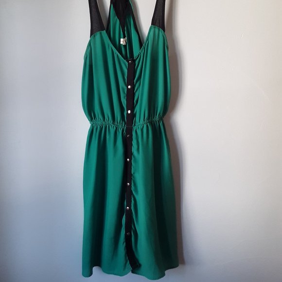 Silence and Noise dress small, green/black light fabric rayon-ish - Picture 1 of 8